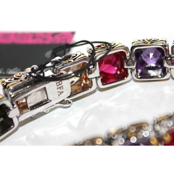 Multicolor Womens Glam Two Tone Throne Room Chunky Tennis Topaz Cz Bracelet 7.5" - Picture 3 of 6